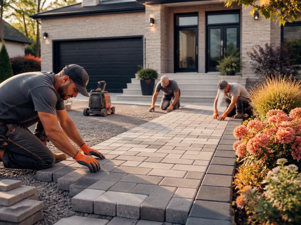 Interlock crew at work installing pavers